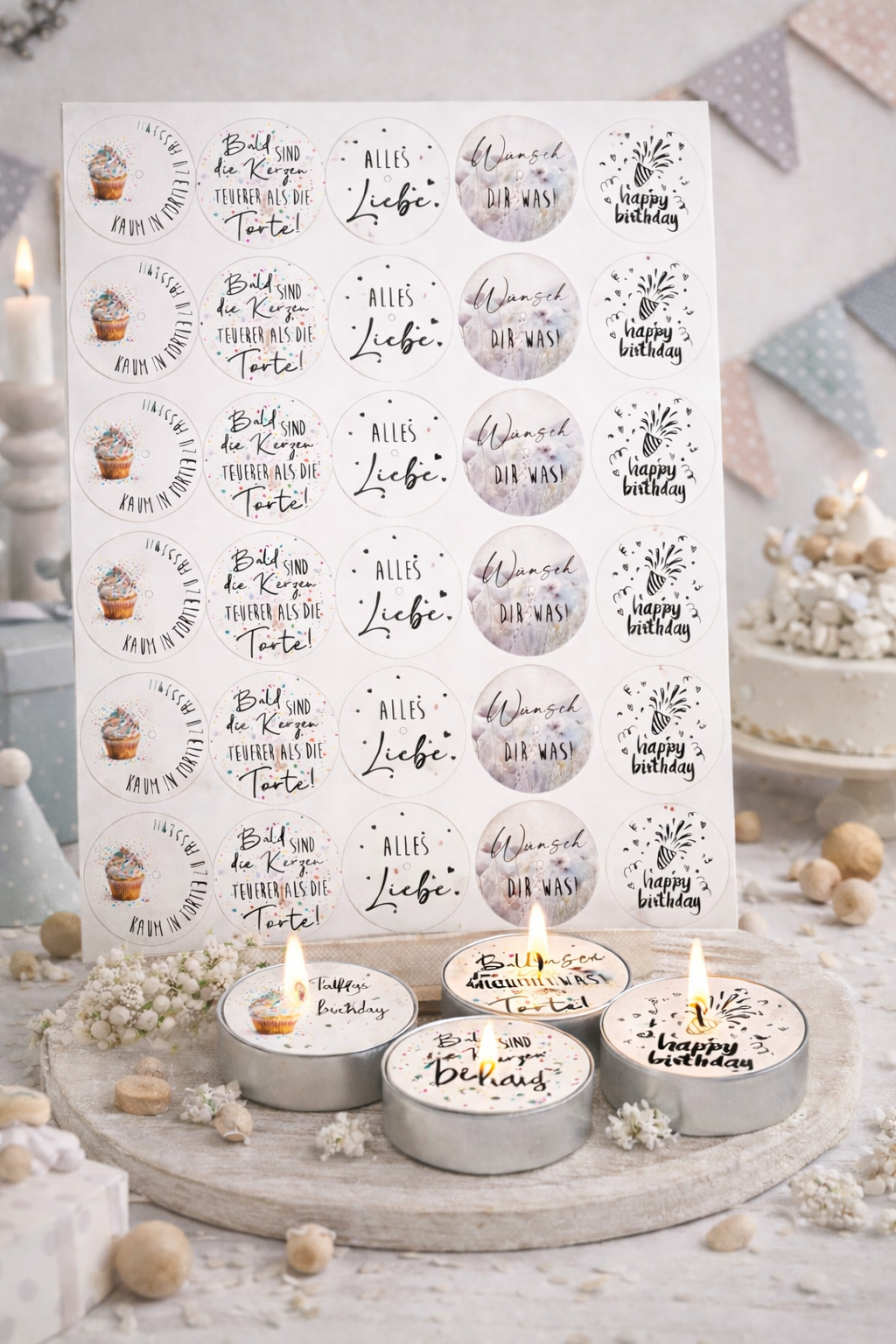 PDF Vorlage Teelichtbotschaften "Geburtstag"