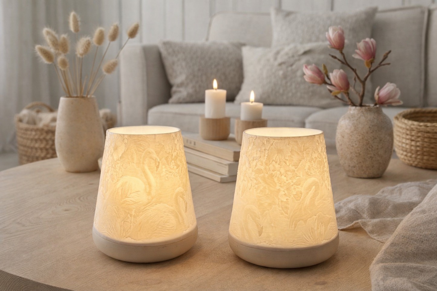 3D-Druckdatei - Windlicht - Flamingo und Hibiscusblüten