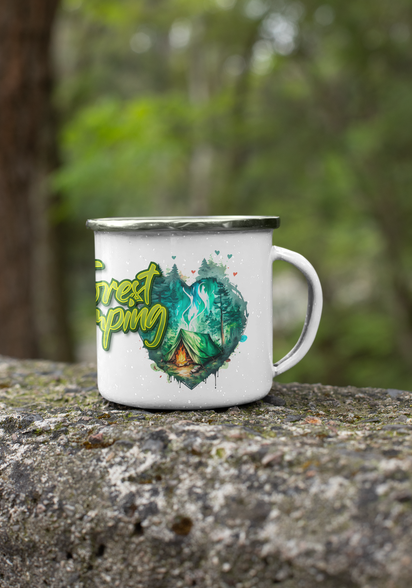 "forest camping" personalisiert Emailletasse