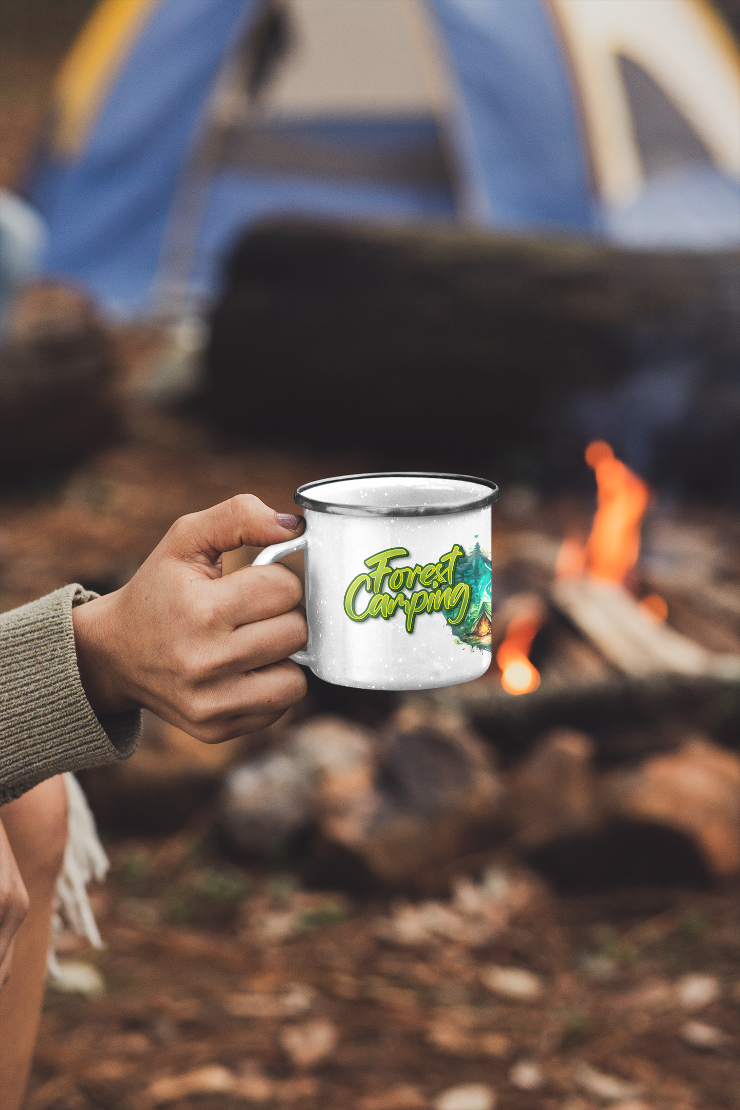 "forest camping" personalisiert Emailletasse