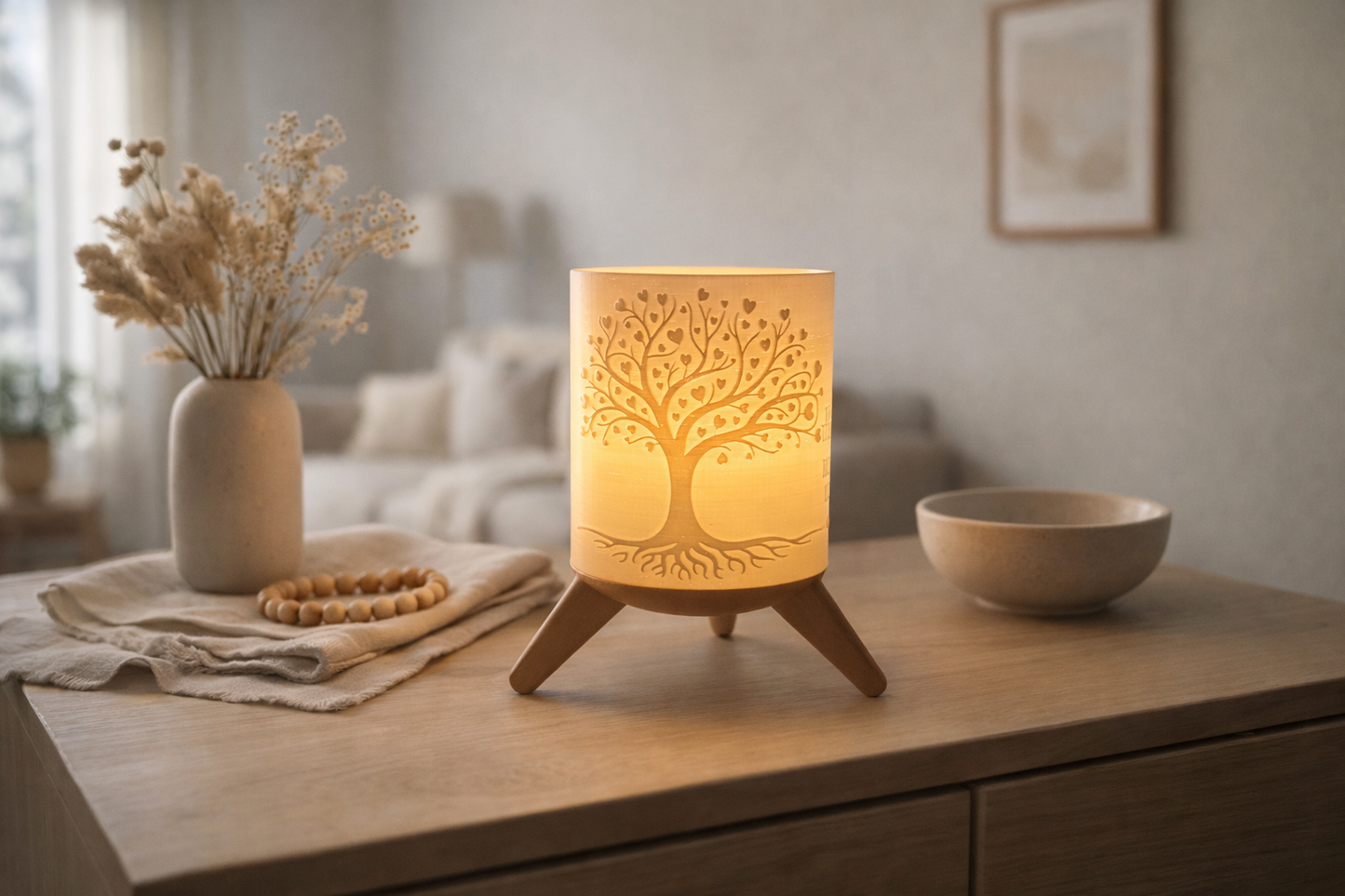 3D-Druckdatei - Deko Lampe Baum Familie - für LED Lampenfassung - inklusive Sockel