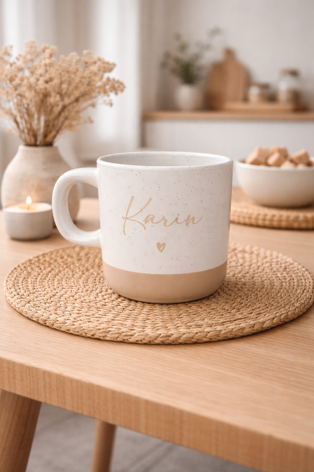 "Nachbarin mit Herz" Handgetöpferte Tasse