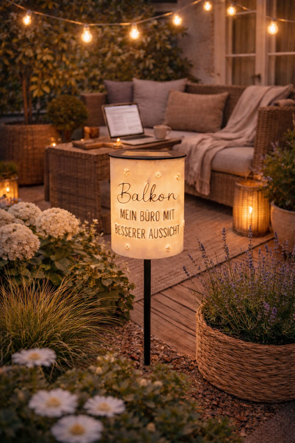 3D-Druckdatei - Windlicht - Balkon mein Büro mit besserer Aussicht  - STL + 3MF - Deko  Solarlampe - Garten - LED-Licht