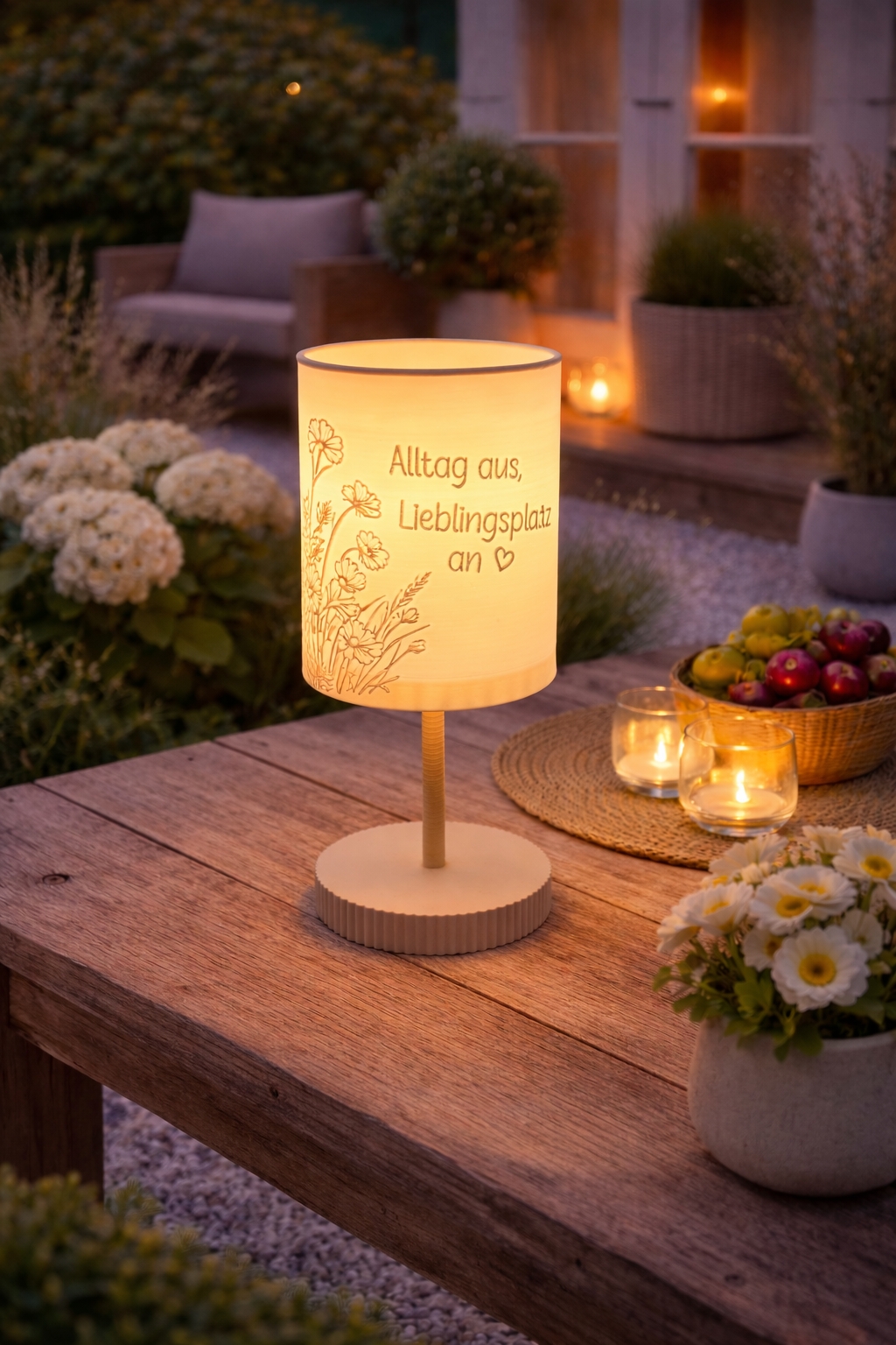 3D-Druckdatei - Windlicht - Alltag aus Lieblingsplatz an - STL + 3MF - Deko  Solarlampe - Garten - LED-Licht