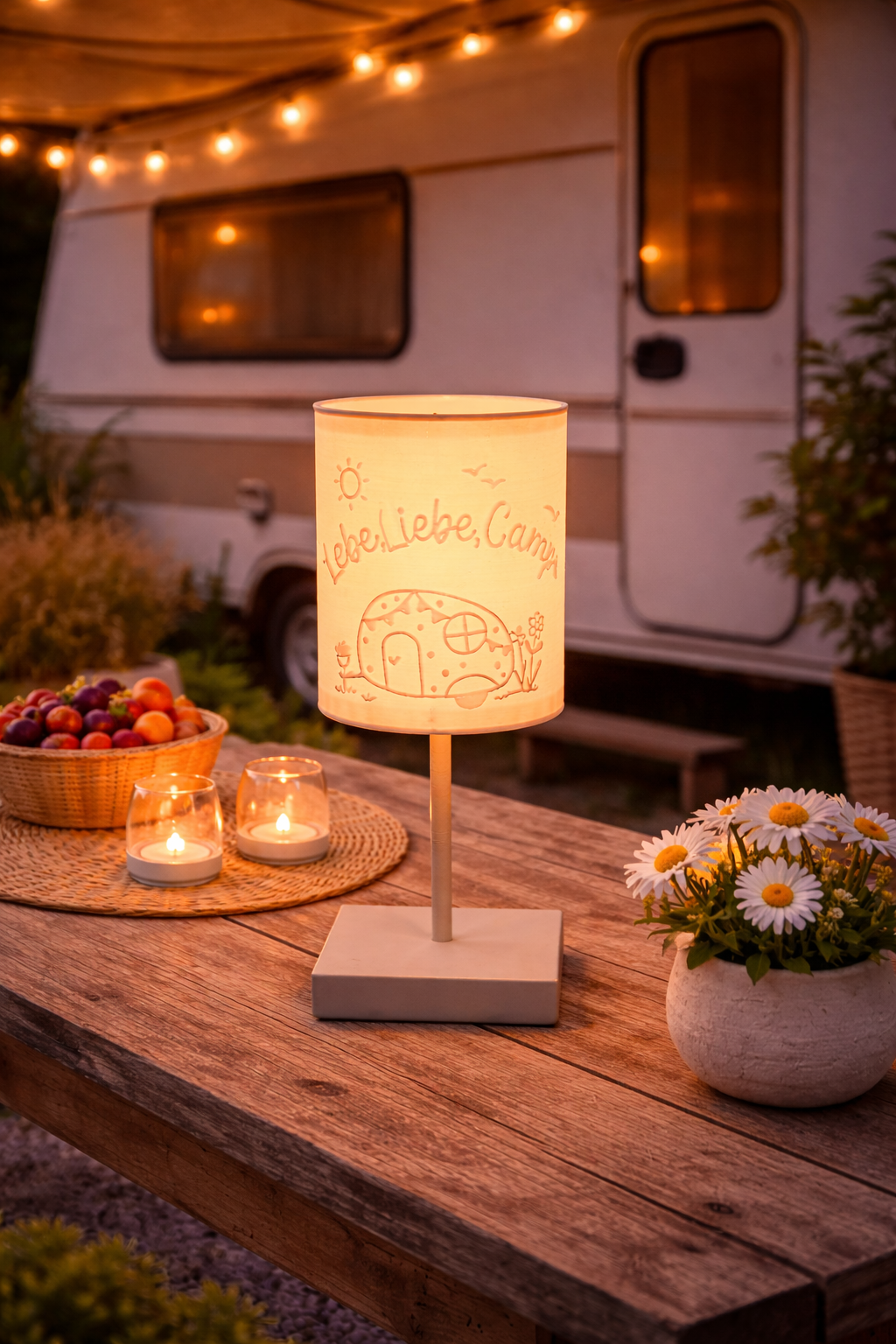 3D-Druckdatei - Windlicht - Lebe Liebe Campe Wohnwagen - STL + 3MF - Deko  Solarlampe - Garten - LED-Licht