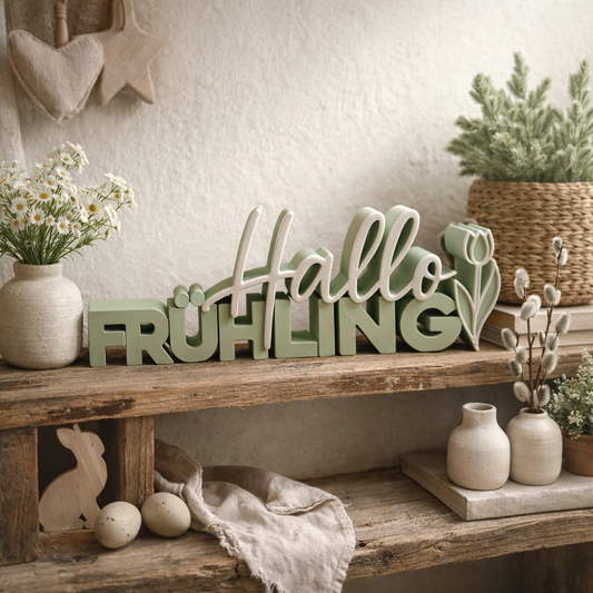 3D-Druckdatei - Schriftzug - Hallo Frühling Tulpe
