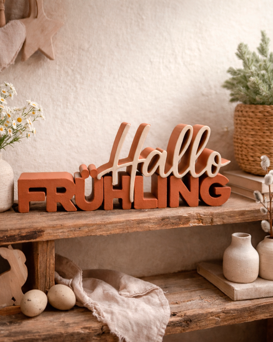 Hallo Frühling Deko Schriftzug in 3D