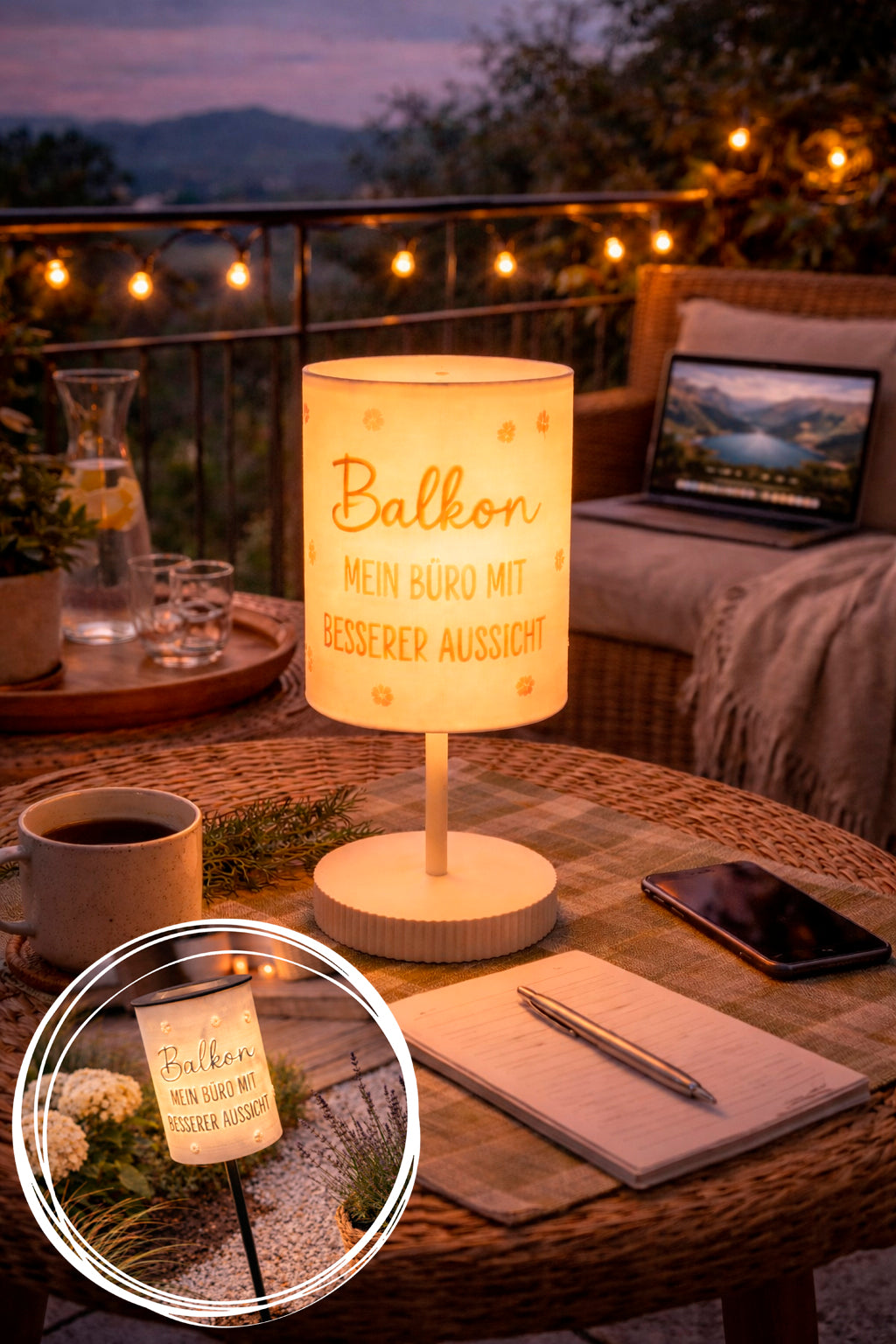 3D-Druckdatei - Windlicht - Balkon mein Büro mit besserer Aussicht  - STL + 3MF - Deko  Solarlampe - Garten - LED-Licht
