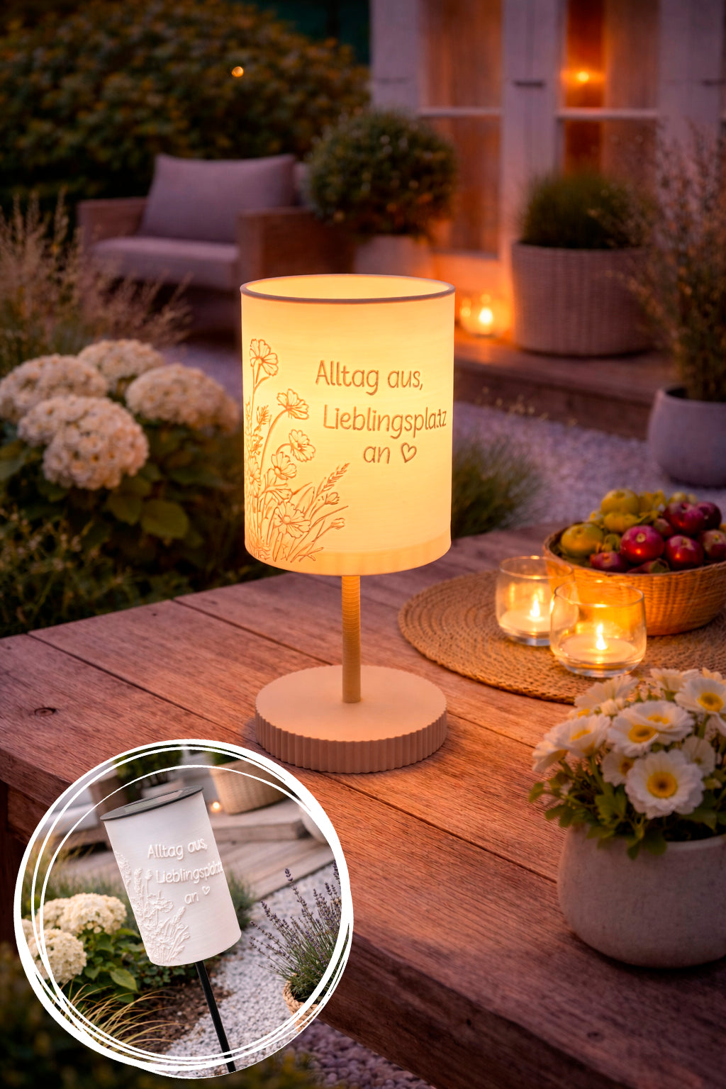 3D-Druckdatei - Windlicht - Alltag aus Lieblingsplatz an - STL + 3MF - Deko  Solarlampe - Garten - LED-Licht