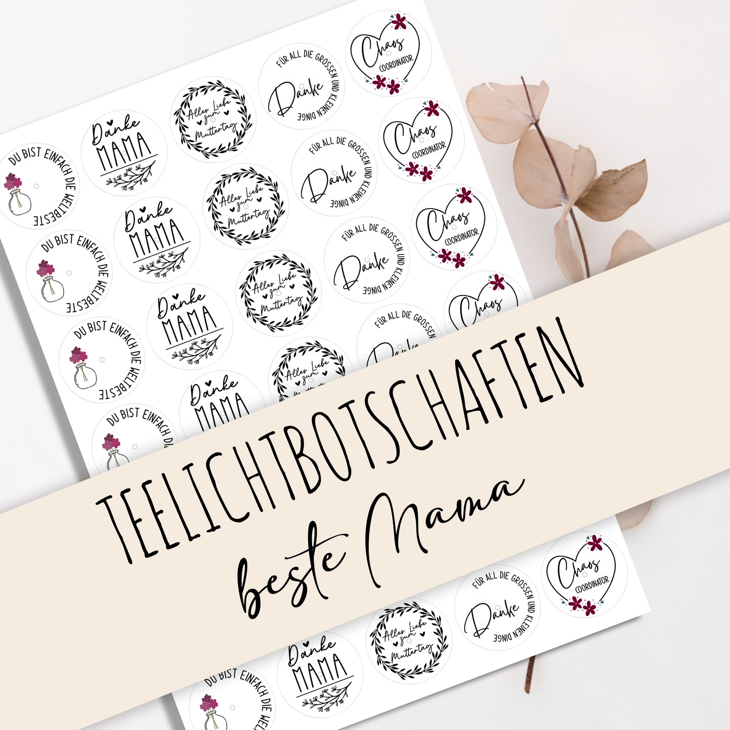 PDF Vorlage Teelichtbotschaften "beste Mama"