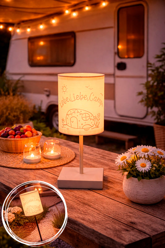 3D-Druckdatei - Windlicht - Lebe Liebe Campe Wohnwagen - STL + 3MF - Deko  Solarlampe - Garten - LED-Licht