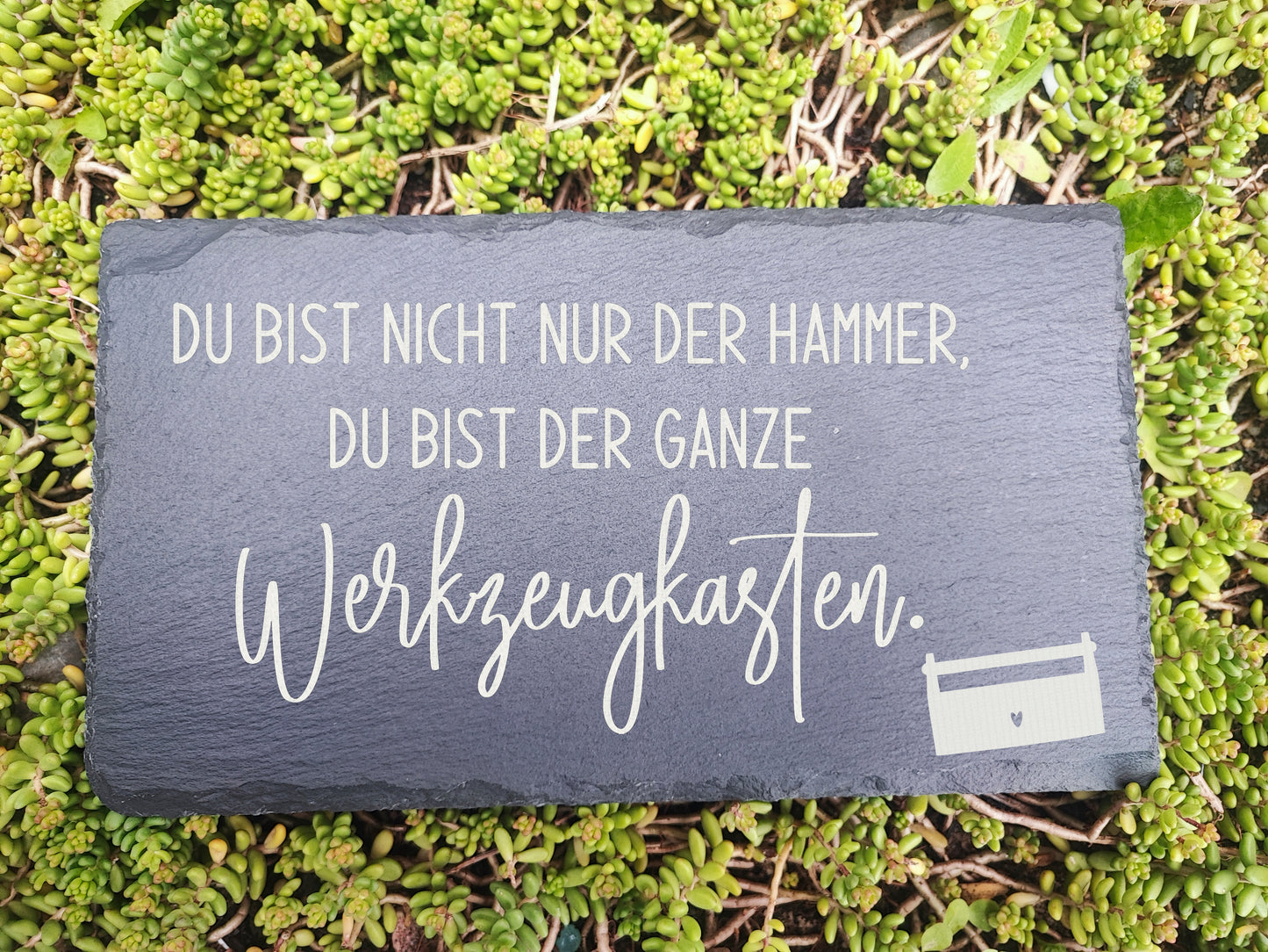 Schiefertafel mit Motiv und Spruch