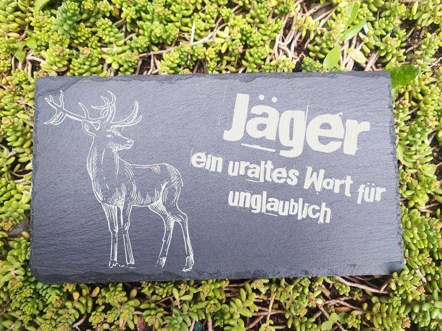 Schiefertafel mit Motiv und Spruch