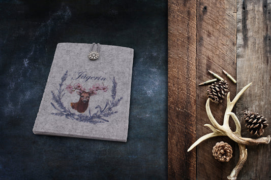 Jagdscheinhülle "Jägerin" bedruckt aus Filz