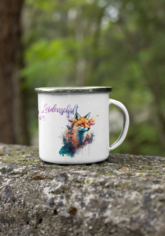 "Jägerin aus Leidenschaft" Tasse aus Emaille